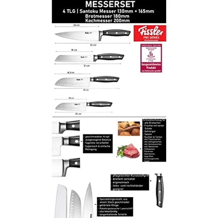Fissler Messer-Set Profi Messer - Edelstahl Messer mit Spezialklinge, Messerset, Küchenmesser Fleischmesser, Allzweckmesser Sushi Messer – Bild 2