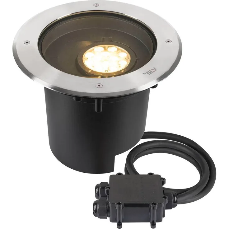 SLV DASAR® XL, Bodeneinbauleuchte, asymmetrisch, 3000K, 70°/40°, IP65/IP67, rund, edelstahl - Bodeneinbauleuchten