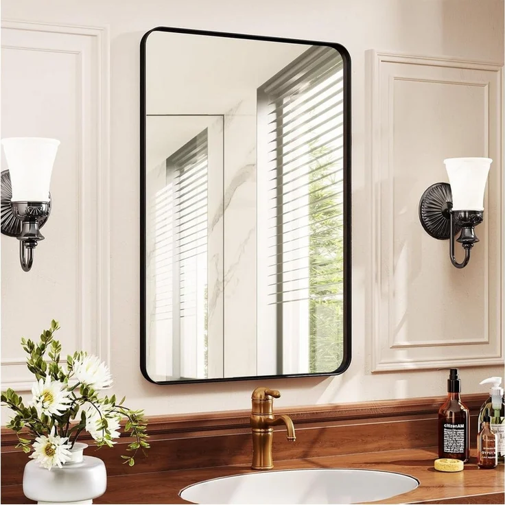 TLGREEN Wandspiegel (Bogen Wandspiegel mit Gold, 66x96cm, Bogen Halbkreisförmig Spiegel, Dekorative Wandspiegel), Horizontal Oder Vertikal Aufgehängt,Schwarz – Bild 1