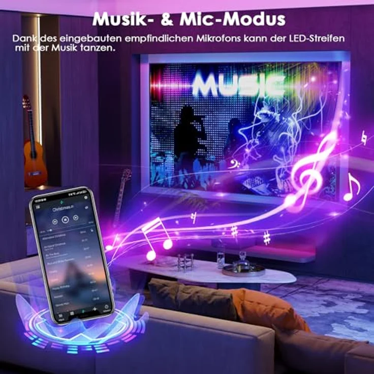 HOVVIDA LED Strip 10M, RGB LED Streifen mit 300 LEDs, APP & Fernbedienung, Musik- & Timing-Modus für Zimmer, Wohnzimmer, Küche, Schlafzimmer, Bar, Party – Bild 4