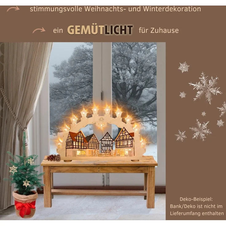 Weigla Schwibbogen Altstadt, Fachwerkhaus, Lichterbogen aus Holz, Made in Germany (1-tlg), Erzgebirge garantiert, Weihnachtsdeko Innen, Weihnachtsbeleuchtung – Bild 3