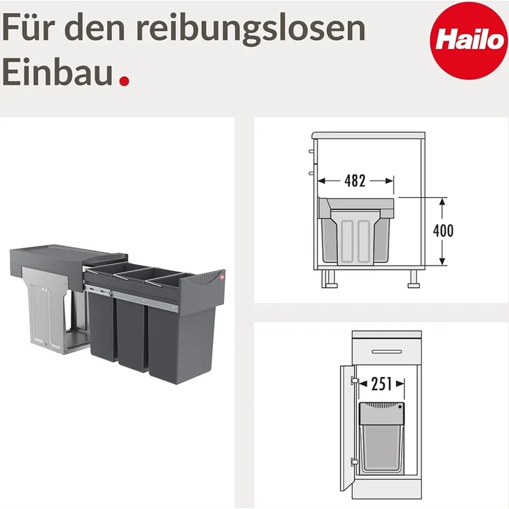Hailo 'Swing Terzett' Einbaumülleimer für Schränke ab 300 mm Breite mit Drehtür, 30 (3x10) Liter, Graphit – Bild 4