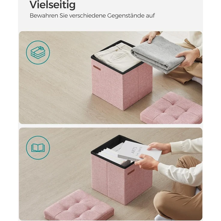Songmics 30 cm Sitzbank mit Stauraum, klappbare Sitztruhe, Aufbewahrungsbox, Fußbank, pastellrosa LSF028R01 – Bild 5
