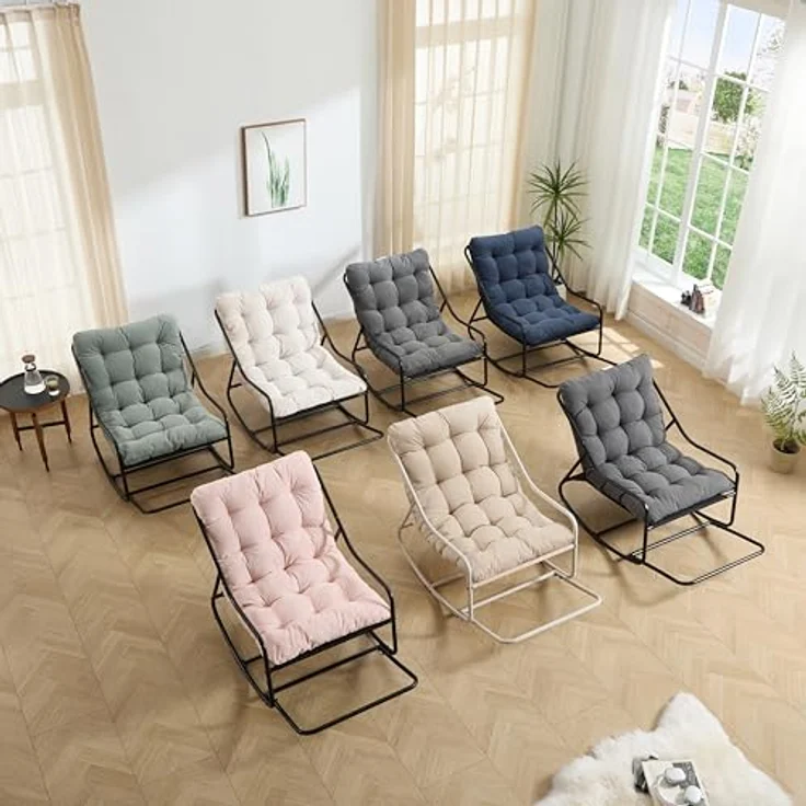Ball & Cast Schaukelstuhl für Drinnen & Draußen, Rocking Chair mit Gepolstertem Kissen und Fußstütze, Balkonsessel für Wohnzimmer, Garten & Terrasse, Grau – Bild 11