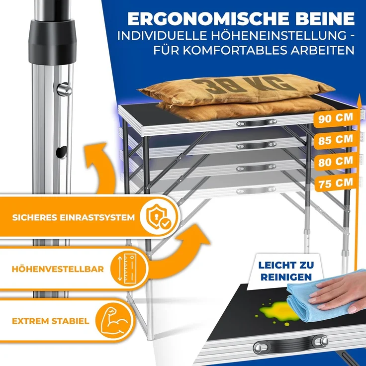 KESSER® Multifunktionstisch Profi 3- teilig, 100 x 60 cm, Tapeziertisch 30kg Tragkraft je Tisch Mit Ausziehfunktion Klapptisch Flohmarktisch Beistelltisch Mehrzwecktisch Campingtisch höhenverstellbar Schwarz – Bild 6