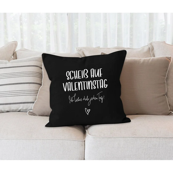 MoonWorks Dekokissen Kissen-Bezug Geschenk Valentinstag Scheiß auf Valentinstag Ich liebe dich jeden Tag Valentinstagsgeschenk Kissen-Hülle Deko-Kissen Baumwolle MoonWorks® – Bild 2