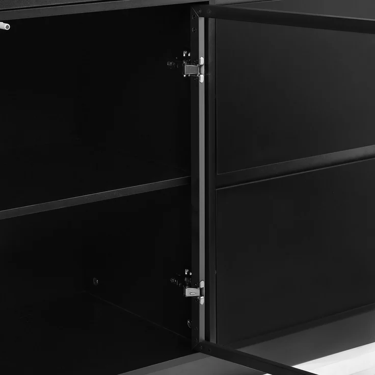 ZUBALIYA Vitrine, mit Schubladen, mit Stauraum, mit LED-Beleuchtung, H 180 × T 40 × B 120 cm, Schwarz / Weiß, MDF – Bild 19