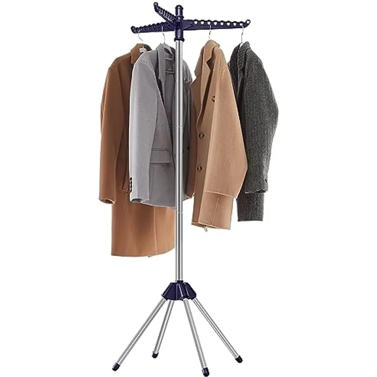 SONGMICS Wäscheständer, Standtrockner, 3 drehbare Armen für Kleiderbügel, Wäschespinne, 4 Beine, für Innenbereich, Edelstahl, für bis zu 27 Kleidungsstücke, 150 cm hoch