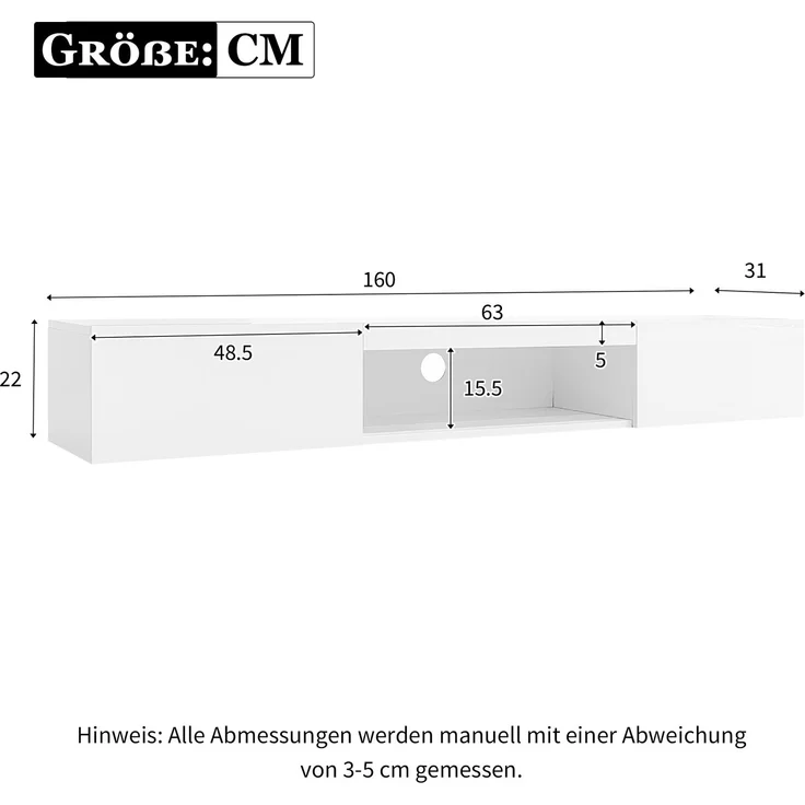 Hängeschrank für Wohnzimmer mit LED-Beleuchtung, Bluetooth-App steuerbar, Musikmodus, Stauraum mit offenes Fach und Türen – Bild 9