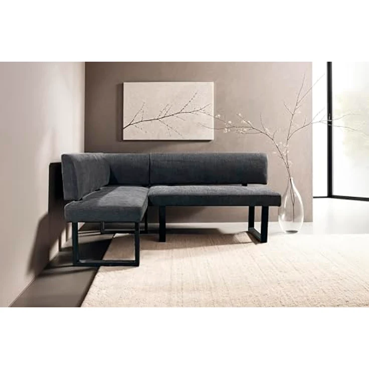 byLIVING Eckbank Vancouver/Webstoff anthrazit/Metall Gestell schwarz pulverbeschichtet/Taschenfederkern/Langer Schenkel rechts/Küchenbank/Sitzbank/ 125x181,5, H 86 cm – Bild 3