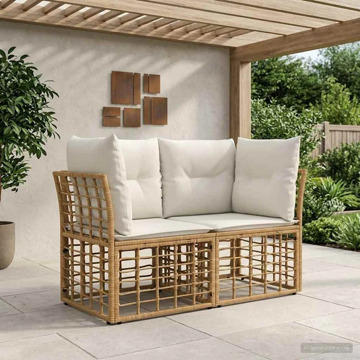 vidaXL Outdoor-Lounge 2 stk. 2-Sitzer Natur und Cremeweiß Poly-Rattan 42026728 – Bild 1
