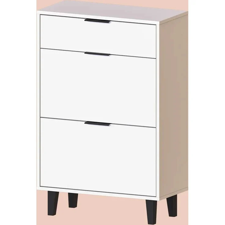Roomart NORD Schuhschrank mit 2 Schuhklappen & Schublade – Schuhkipper für Flur, Diele & Eingangsbereich – H 112 x B 73.6 x T 35 cm • Weiß – Bild 2