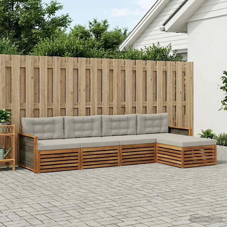 vidaXL Outdoor-Sofagarnitur 5 stk. 4-Sitzer Natur und Hellgrau 3383229 – Bild 1
