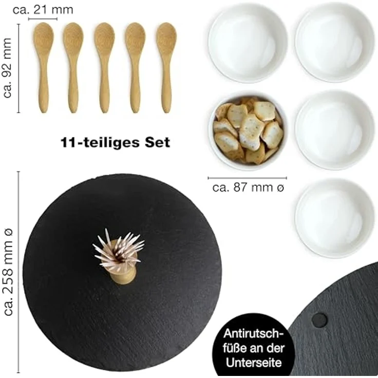 Moritz & Moritz Schieferset Sesame - Schieferträger mit 5 Schalen – Bild 3