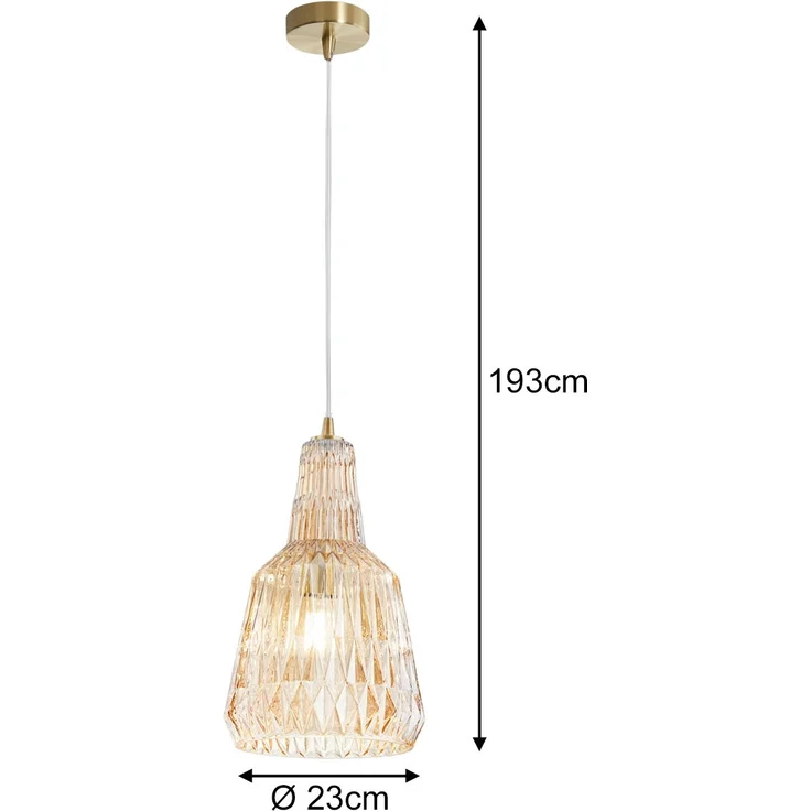 LED Hängelampe einflammig, Kristallglas Amber facettiert, Ø 23cm – Bild 4