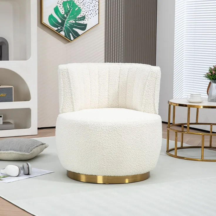 LVHOM Drehsessel mit Metallsockel, Relaxsessel Loungesessel Drehstuhl Wohnzimmer Sessel, Teddyplüsch Drehbarer Sessel Polstersessel, Weiß