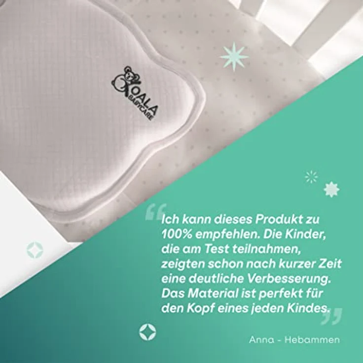 KOALA BABYCARE Babykissen Plagiozephalie, abnehmbar (mit Zwei Kissenbezügen), hilft EIN Plattkopfsyndrom vorzubeugen und zu behandeln. Aus Memory Foam - Weiß - Registriertes Design KBC® – Bild 8