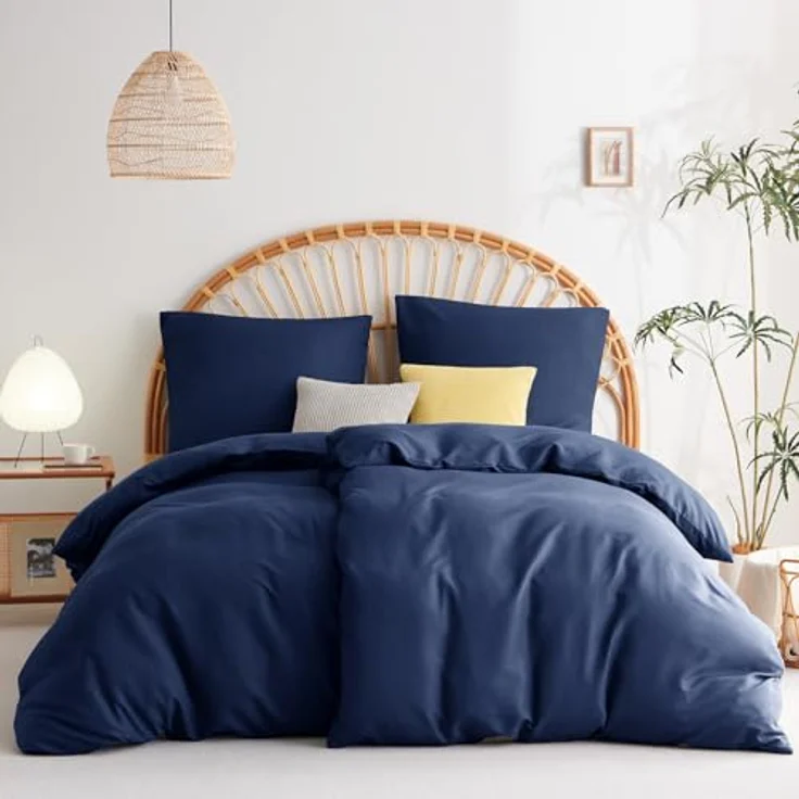 WAVVE Bettwäsche 135x200 4teilig Blau - Bettbezüge 135x200 2er Set mit Kissenbezüge 80x80 cm, Bettwäsche-Sets 135x200 cm aus Mikrofaser mit Reißverschluss Weich, Dunkelblau – Bild 3