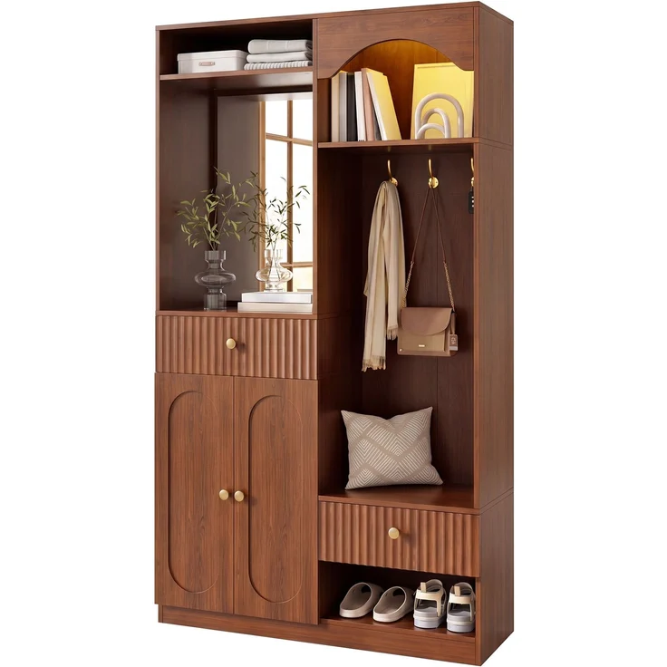 Kompaktgarderobe mit Spiegel und Sitzbank,Flurgarderobe mit Schuhschrank und Haken, Kleiderhaken,Kompaktgarderobe,Flurmöbel Set,Flurgarderobe – Bild 1