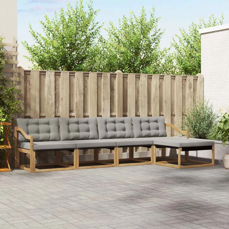 vidaXL Outdoor-Sofagarnitur 5 stk. 5-Sitzer Weiß und Hellgrau 3388597 – Bild 1