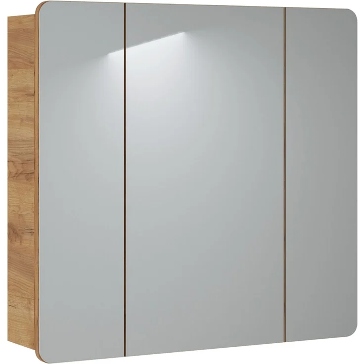 Badmöbel Set 4-teilig. Badmöbel Set 80 cm mit Waschbecken, Badspiegelschrank und LED-Leuchte, Eiche Craft Nb./Dunkelgrau – Bild 5
