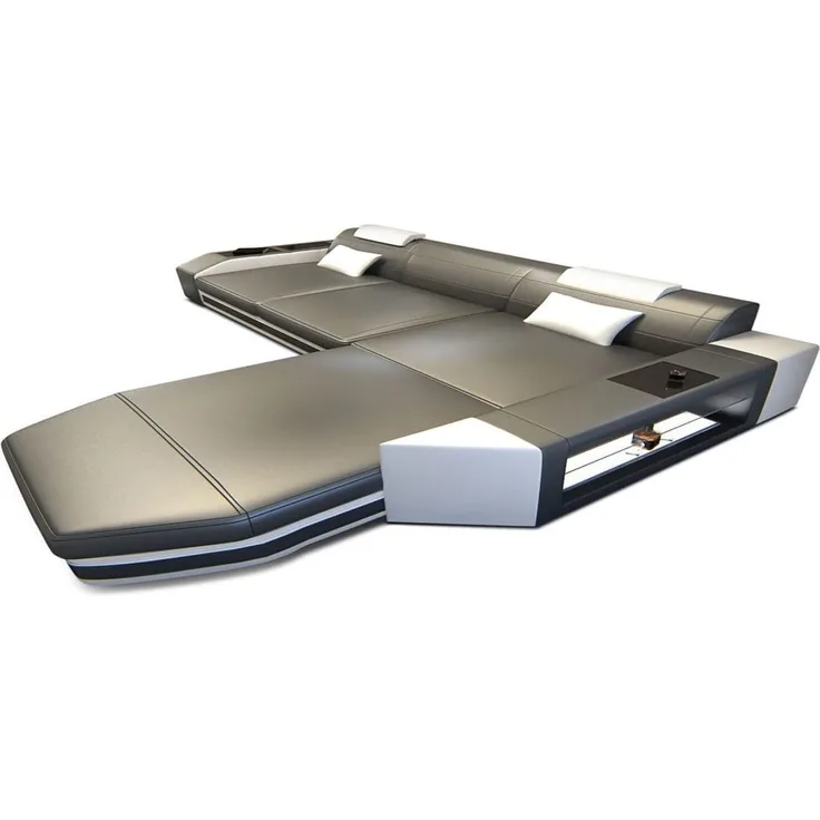 Ecksofa Prato L-Form in Leder - Büffelleder - grau-weiß - Rechts