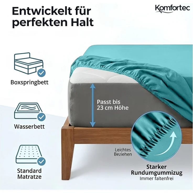 Komfortec Spannbettlaken Jersey Spannbettuch, 90x200, 140x200, 160x200, 180x200 oder 200x200 cm, 100% Baumwolle (135 g/m), Gummizug: Rundum, (2 Stück), OEKO-TEX® Standard 100 Zertifisiert, für Matratzen bis 25 cm Höhe – Bild 2