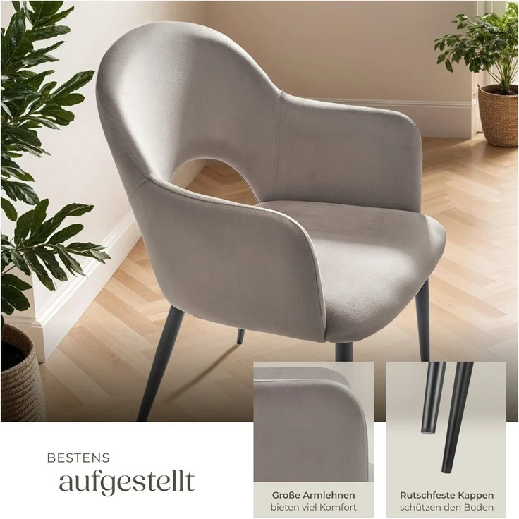 tectake Esszimmerstuhl Armlehnstuhl (2er Set, 2 St), in Samtoptik & gepolstert – Bild 3