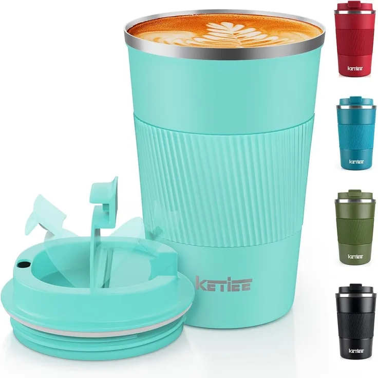 KETIEE Thermobecher to go 380ml - Türkis - Isolierbecher mit auslaufsicherem