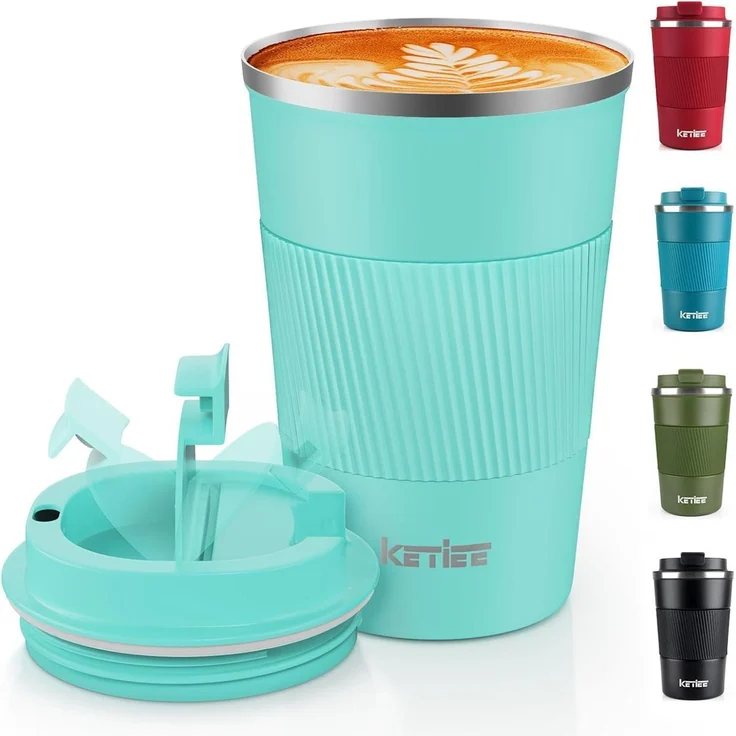KETIEE Thermobecher to go 380ml - Türkis - Isolierbecher mit auslaufsicherem – Bild 1