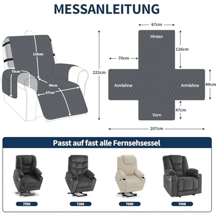 M MCombo Sesselschoner für Relaxsessel C1833 (Dunkelgrau/Mikrofaser) – Bild 3