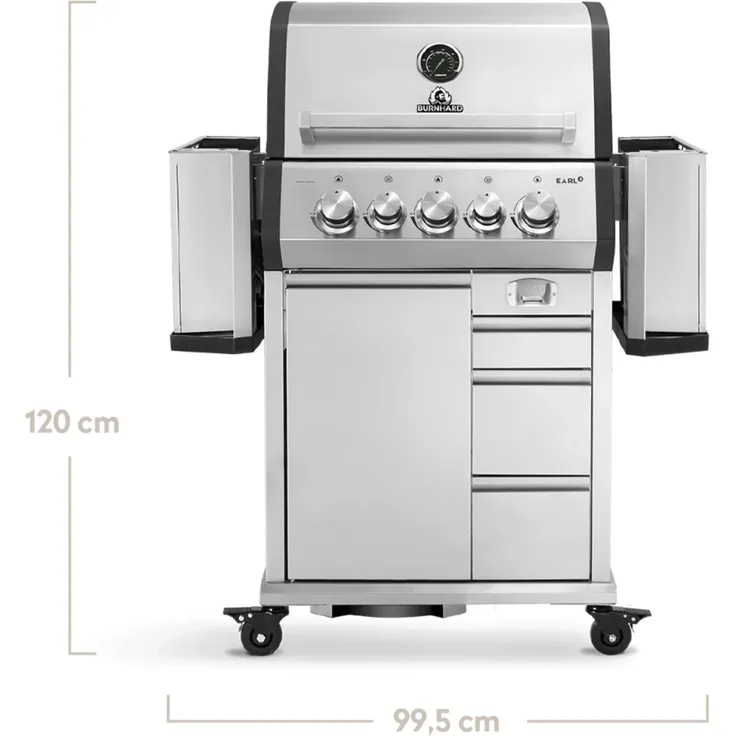 BURNHARD® Gasgrill 3-Brenner inkl. Heckbrenner, mit Edelstahl Grillrost & inkl. stabiler Abdeckhaube, Seitenkochfeld mit Infrarot Keramikbrenner - EARL - Silber - #946622 – Bild 3