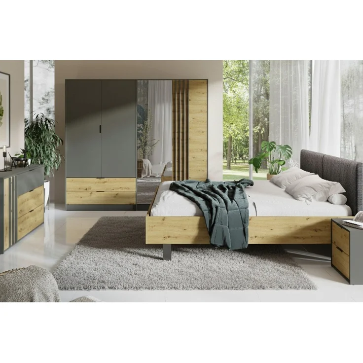 Deine Möbel 24 Schlafzimmer-Set RON A – modernes Komplett-Schlafzimmer in Artisan Eiche / Graphit, (Set, 5-tlg, ideal für Ihr Schlafzimmer, Bett 160x200 / 180x200), inkl. Kleiderschrank, Doppelbett, Kommode & 2 Nachttische – Bild 2
