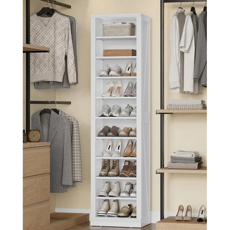 Schuhschrank, Freistehender Schuhkommode mit 18-20 Paar, Verstellbare Regalböden, Schuhkipper für Eingang, Wohnzimmer, Schlafzimmer, 10 Ebenen(40B cm), Weiß – Bild 7