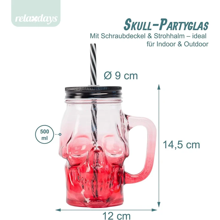 Relaxdays Trinkgläser mit Deckel 4er Set Totenkopf – Bild 5