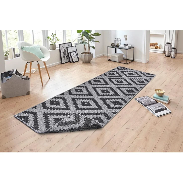 In- & Outdoor Teppich Malta Schwarz Silber - 80 x 350 x 0,5 cm – Bild 1