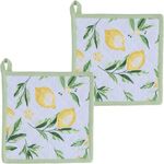 matches21 HOME & HOBBY Topflappen Topflappen DEBBIE weiß mit frischem Zitronen-Design 100 % Baumwolle, (2-tlg), perfekter Schutz, hitzebeständig & wattiert