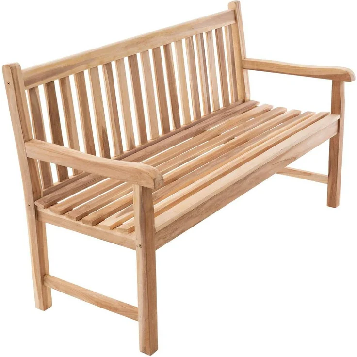 VCM Gartenbank 3-Sitzer Parkbank aus massivem Teakholz natur, 150 cm Länge, wetterfest und langlebig