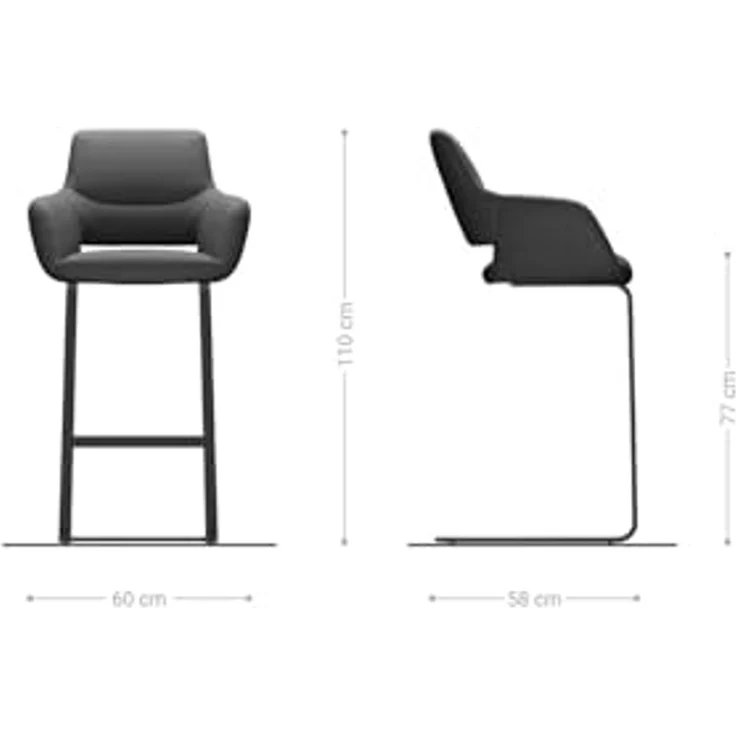 Barstuhl Yago-Flex Strukturstoff Soft Grau Freischwinger Flach Metall Schwarz Taschenfederkern – Bild 7