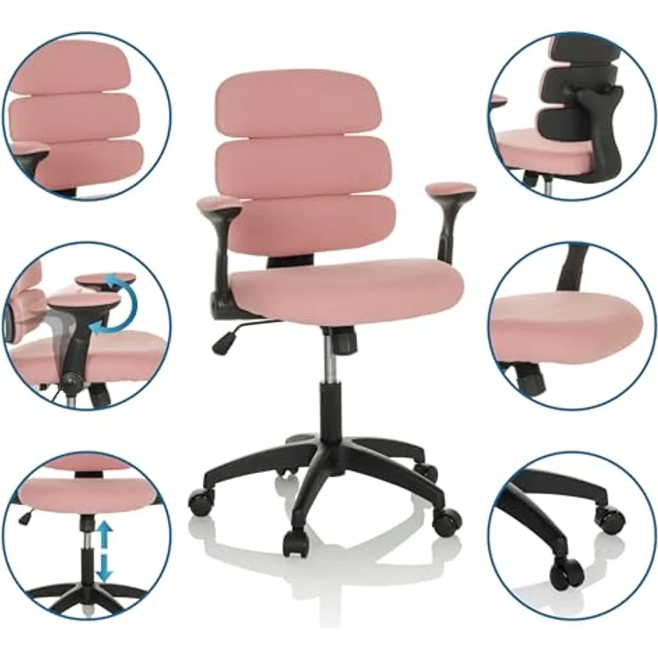 hjh OFFICE Kinderdrehstuhl Kid ERGOLINO B Drehstuhl mit ergonomischer Rückenlehne, Rosa, 736434 – Bild 6