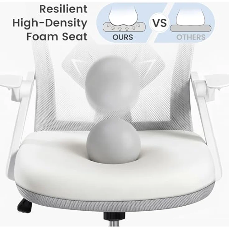 Yaheetech Bürostuhl Schreibtischstuhl mit hochklappbare Armlehnen, Drehstuhl aus Mesh, Office Chair Ergonomic, erstellbaren Lendenwirbelstütze, Wippfunktion, höhenverstellbar Hellgrau – Bild 5