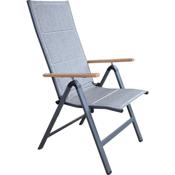 Alu Klappsessel Genua Premium Multipositionssessel Woodlook Armlehne Grau