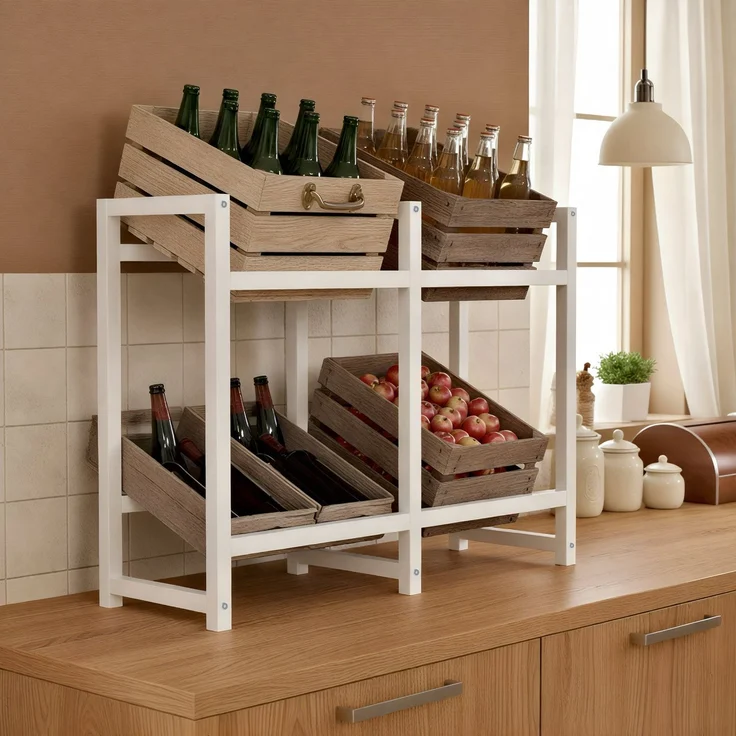 CLP Getränkekistenständer Stack aus Metall freistehend robust stabil,weiß 75x91x31 cm – Bild 3
