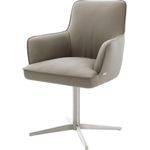 Drehstuhl Heira-Flex mit Armlehnen Echt-Leder Schlamm Fußkreuz Edelstahl 360° drehbar Taschenfederkern