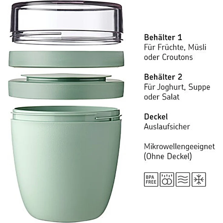 Mepal | Lunchpot Ellipse Mixed | Vivid Lilac + Nordic Blue | Müslibecher to go | Joghurt & Müsli getrennt | 500 ml + 200 ml | Gefrierschrank, Mikrowelle & Spülmaschine geeignet – Bild 2