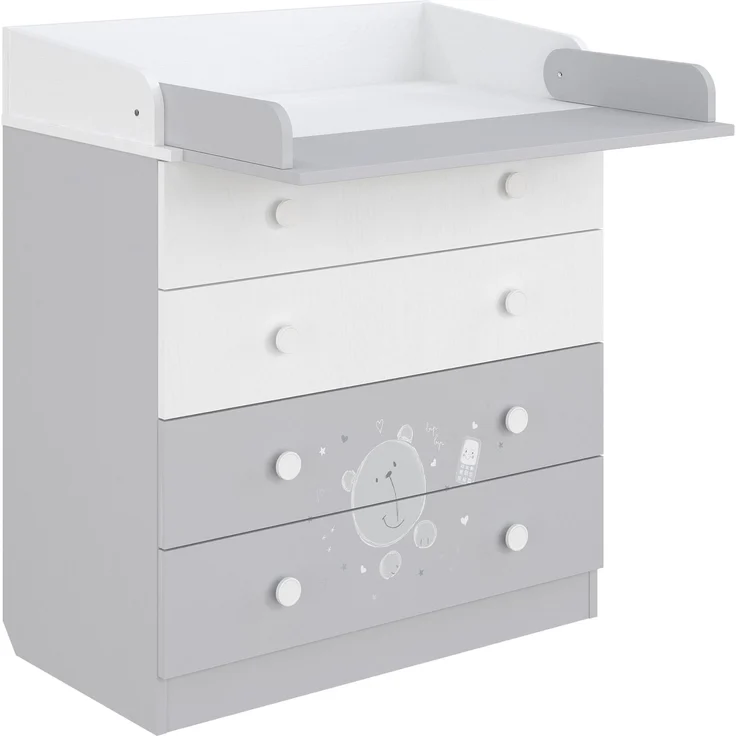 Shefa Kids Wickelkommode 800 Teddy - Weiß-Grau, 4 Schubladen, 80 cm Breite – Bild 2