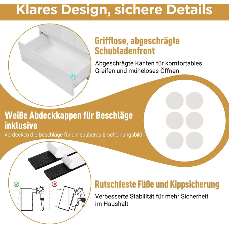 DESVIAE Sideboard Hochglanzweiß aus MDF/Spanplatte/Glas – 155x80x40 cm – 6 Schubladen, LED-Beleuchtung – Bild 4