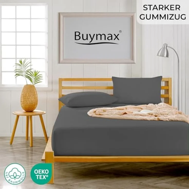 Buymax Spannbettlaken Stretch 140x200-160x220 cm für Wasserbetten und Boxspringbetten Bettbezug für Matratzen bis 35 cm Matratzenhöhe, Anthrazit – Bild 2