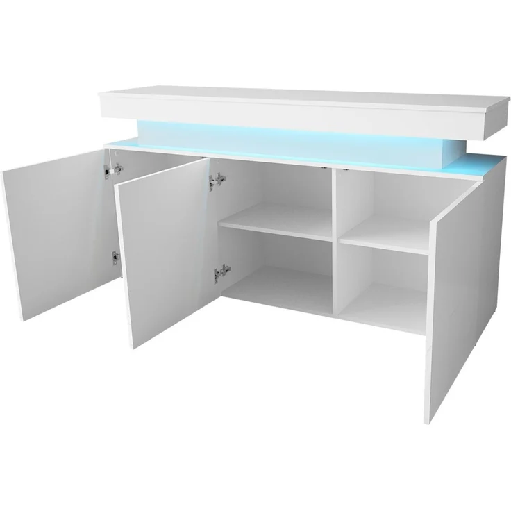 MIRJAN24 Wohnzimmer-Set Glossa II, (3er-Set, Kommode, TV-Lowboard mit Kamin, Couchtisch), mit blauer LED-Beleuchtung – Bild 4