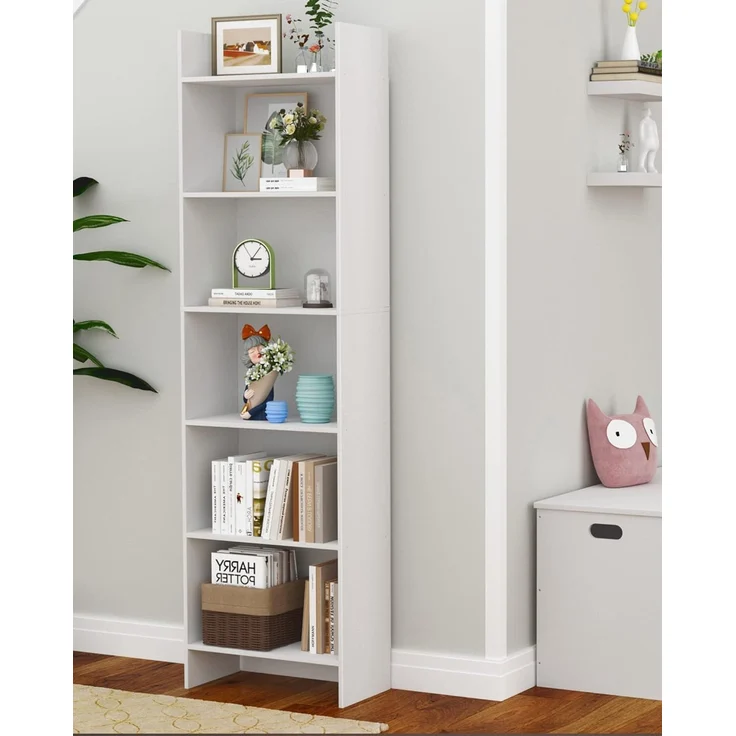 Bücherregal, Regal, Standregal, Büroregal, mit 6 Fächern, offen, für Wohnzimmer, Arbeitszimmer, Büro, als Raumteiler, 24 x 48 x 170 cm, Weiß – Bild 1